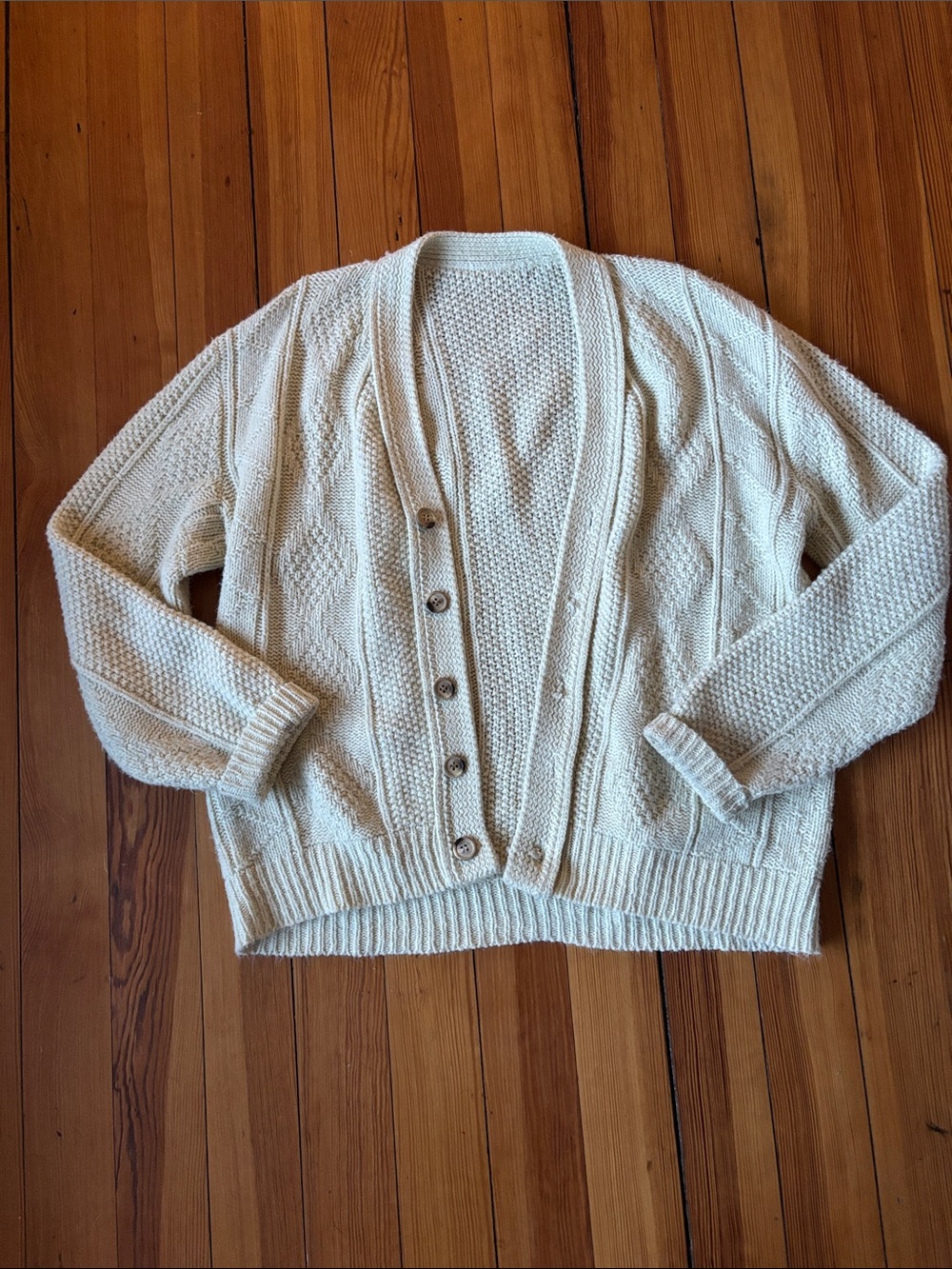 Textured Cream Button-Front Women's Cardigan